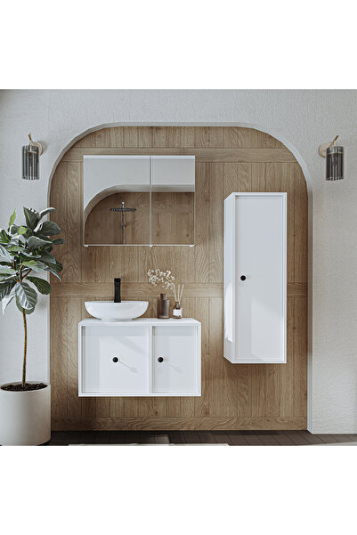 ROOMART Lavabolu Mdf 75 Cm Çekmeceli Gusto Banyo Dolabı + Aynalı Üst Dolabı +...