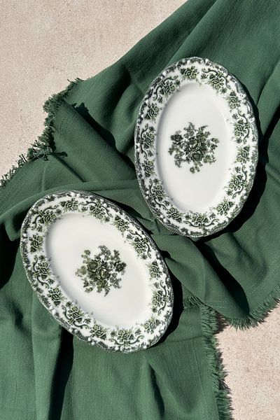 porselenden Antique Green 2 Piece 20 cm Premium Porcelain Small Size Breakfast Boat Presentation Service Set