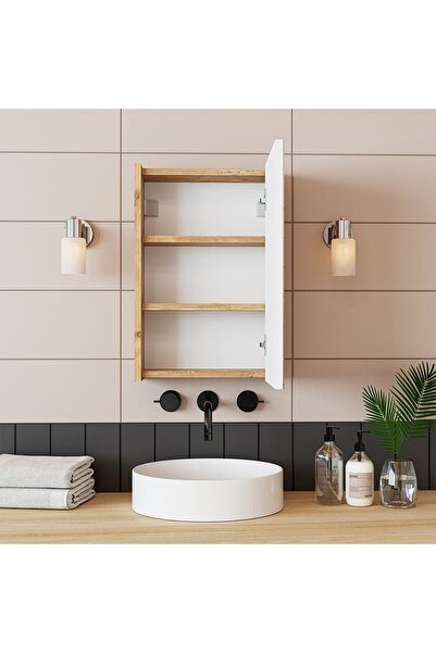 ROOMART Banos Banyo Kulpsuz Tek Kapaklı Atlantik-beyaz 40 Cm Mini Aynalı Banyo Üst Dolabı
