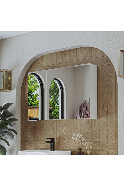 ROOMART Banyo Dolabı Kulpsuz 3 Kapaklı Mdf 90 Cm Aynalı Banyo Üst Dolabı