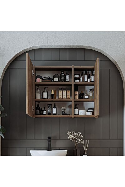 ROOMART Banyo Dolabı Kulpsuz 2 Kapaklı Mdf 75 Cm Aynalı Banyo Üst Dolabı