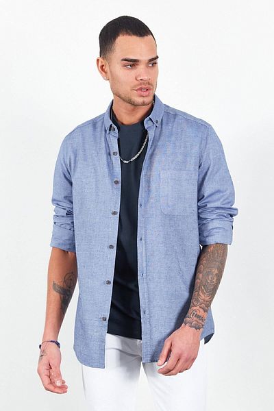 Manche Ανδρικό πουκάμισο Oxford Indigo - 100% βαμβάκι, λεπτή εφαρμογή, γιακάς με κουμπιά |   Me23s 116596