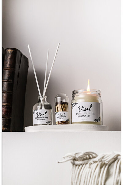 LALEZEN HOME BEYAZ STANTLI VİSAL ETIKETLI JAPON KIRAZI KOKUSU + KOKULU MUM+ CAM FANUSLU KİBRİT SET