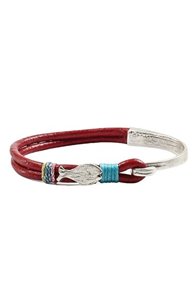 Red Leather Bracelet with Fish