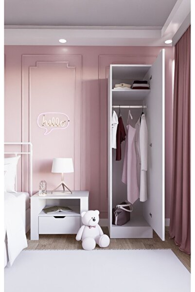 midoser Daisy 45 Cm Beyaz Tek Kapılı Elbise Dolabı - Gardırop