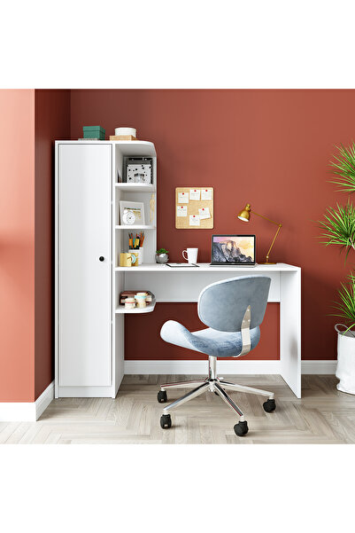 ROOMART ROMA RAFLI ÇALIŞMA MASASI , ÇALIŞMA OFİS MASASI SOL DOLAPLI MAT BEYAZ...