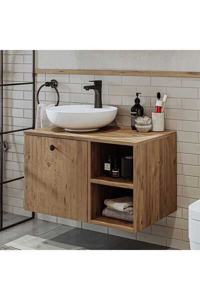 ROOMART Ayaksız Lavabolu Mdf 75 Cm Çekmeceli Banyo Dolabı