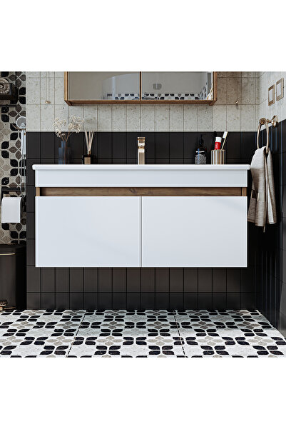 ROOMART '' Lavabolu '' Atlantik-beyaz Mat Mdf 100 Cm Banyo Alt Dolabı