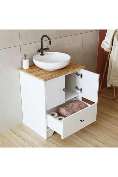 ROOMART Ayaklı 2 Kapaklı Lavabolu Mdflam 60 cm Banyo Dolab