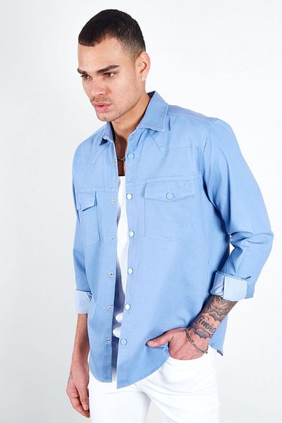 Manche Men's Blue Reactive Denim Shirt - Mes116927-01