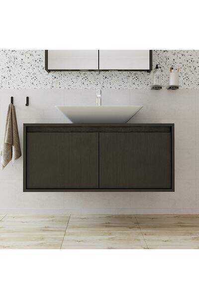 ROOMART Ayaksız 2 Kapaklı Lavabolu Ahşap Siyah Suntalam 100 Cm Banyo Dolabı