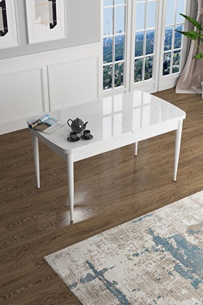 Canisa Han Serisi 70x114 Açılabilir Mdf Mutfak Masası Takımı Beyaz Masa 4 Füme Sandalye