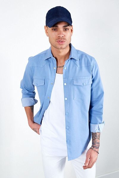 Manche Men's Blue Reactive Denim Shirt - Mes116927-01