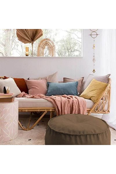 In House Round Decorative Linen Bean Bag - 70x25 cm - Brown
