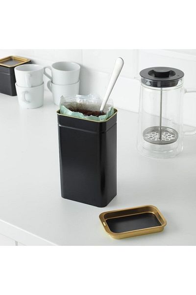 IKEA Blomning 11x7x20 Cm Tin Plated Steel Lid Coffee Tea Cookie Dry Food Storage Box