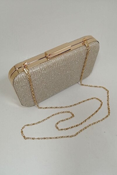 PARKTAN Altın Simli Abiye Clutch Portföy Çanta