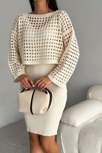 LALA TEKSTİL Knitwear Perforated Dress Top and Bottom Set