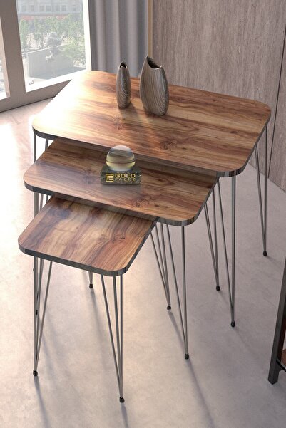 GOLDFALEZ Zigon Sehpa Kr Gümüş Ceviz Tel