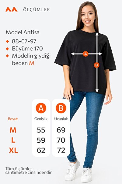 Happy Fox U-Neck Black Cotton Oversize Women's T-Shirt