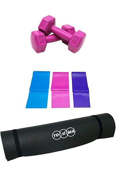 Tosima Set Pilates 6 piese Covoraș Pilates 1 Kg gantere Set de cauciucuri de ...