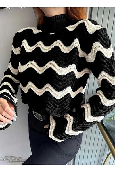 LİBASSİNİ pulover tricotaj cu guler cu model val