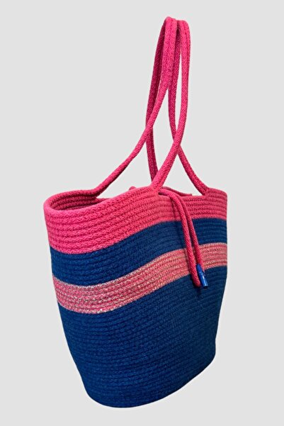 Uretti Синя сумка для пляжу Nuran 9092 27 см - ручної роботи з плетеним шнурком
