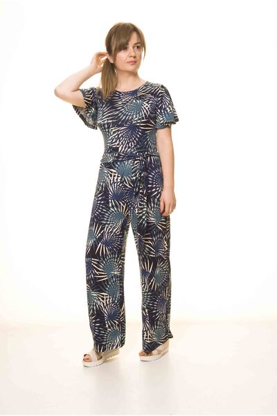 sharin Kadın Desenli Lacivert Esnek Tulum 17c-1991m