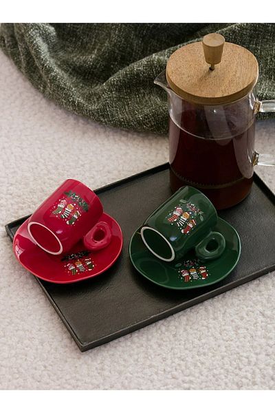 LC Waikiki LCW HOME Christmas Themed Porcelain Coffee Cup Set for 2 People 130 Ml