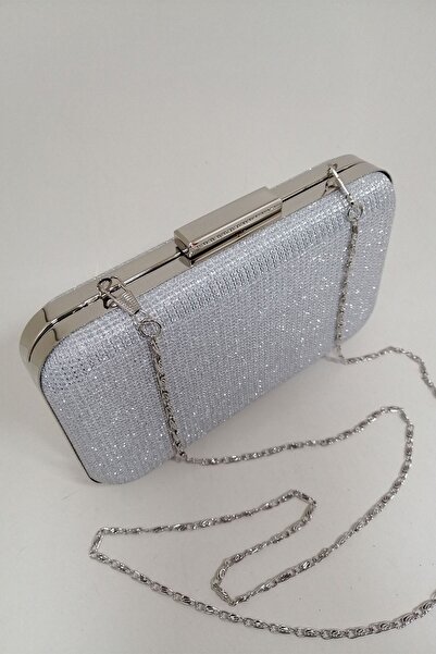 PARKTAN Gümüş Simli Abiye Clutch Portföy Çanta