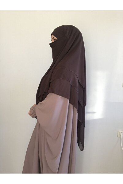 MERVERA Σουφλέ Φουλάρι Khimar Hijab με Πέπλο, Τρίπτυχο Σιφόν Bitter Brown