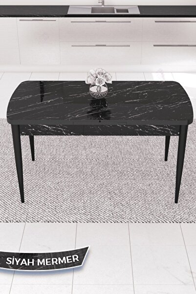 Rio Series 80x132 Extendable Mdf Kitchen Table Set Black Marble Pattern Table