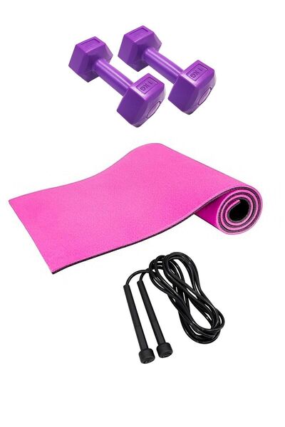 Tosima Set de covoraș de pilates de 8 mm, 1 kg, cu gantere și frânghie de săr...