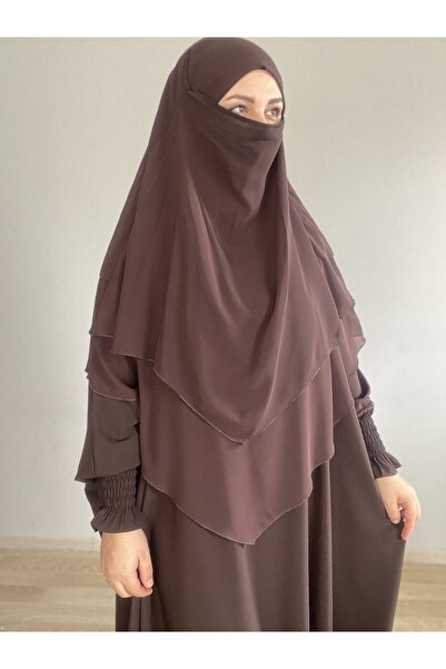 MERVERA Σουφλέ Φουλάρι Khimar Hijab με Πέπλο, Τρίπτυχο Σιφόν Bitter Brown