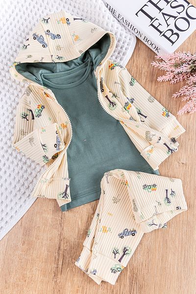 Babymod 3-Piece Hooded and Cardigan Set for Baby Boy - with Car Figure