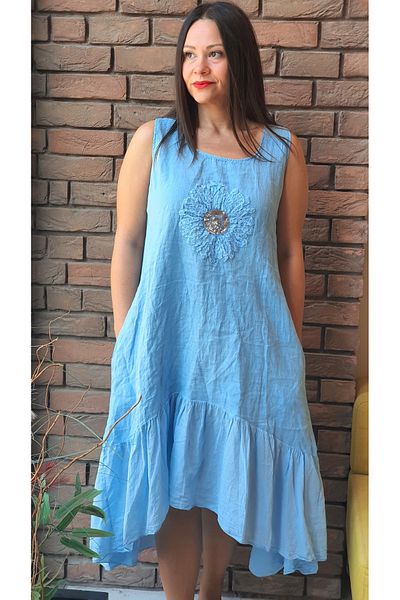 Park Moda 6293S Rochie din in, cu modele florale, model uni