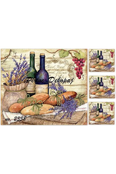 LİNEART 2358 Şarap Şişeleri, Üzüm, Ekmek, Lavanta Pirinç Dekopaj 30x42