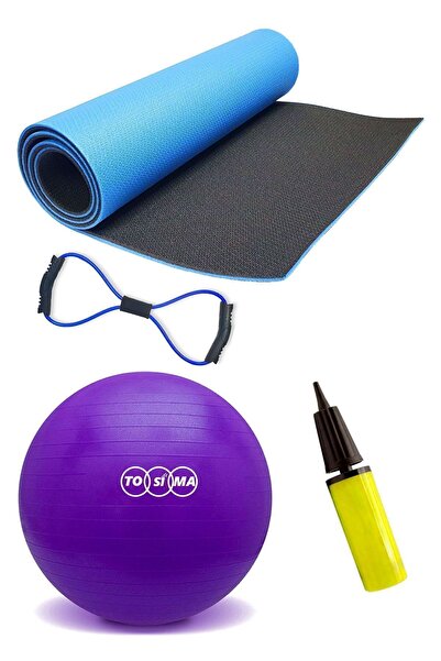 Tosima 1 Cm Çift Taraflı Pilates Matı 65 Cm Anti-burst Pilates Topu Pilates Pompası Ve Direnç Lastiği Seti