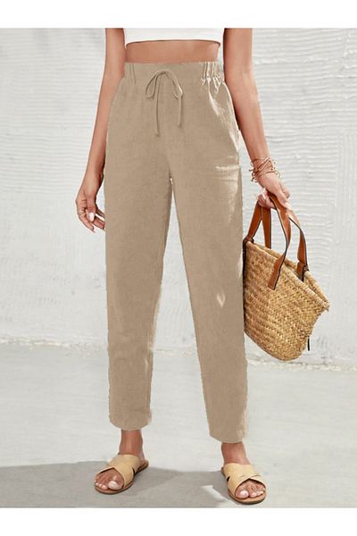night blue French High Waist Linen Trousers-Mink