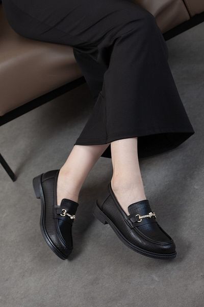 Adım Adım Women's Lightweight and Comfortable Black Casual Loafer with Metal Accessories