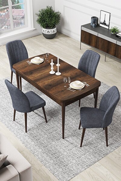 Canisa Par Serisi 70x114 Açılabilir Mdf Mutfak Masası Takımı Barok Desen Masa...