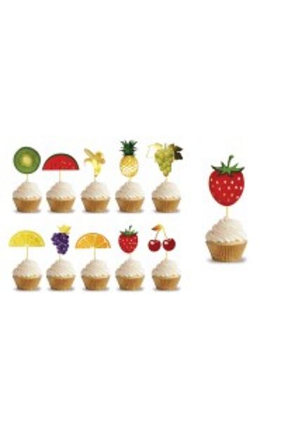 eğlencemarketi Gold Foil Printed Toothpick Fruit Themed 10 Pieces Set
