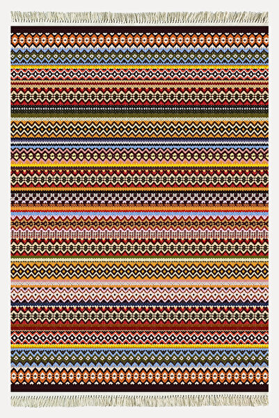 kilim home 77 نموذج سجادة قطنية ملونة - قاعدة قطنية على الطراز البوهيمي العرقي