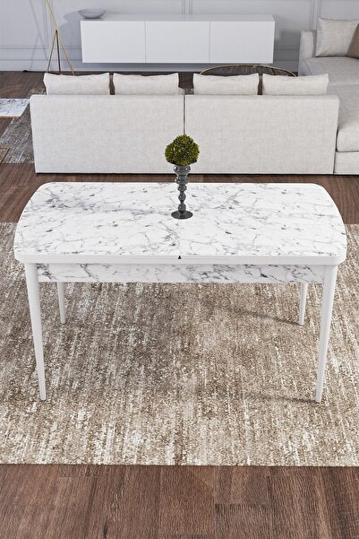Canisa Mun Serisi 80x132 Açılabilir Mdf Beyaz Mermer Desen Mutfak Masası