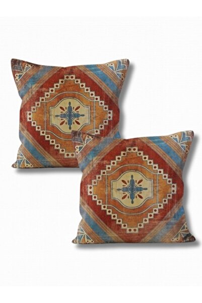 Enoteks Antique Printed Set of 2 - Suede Fabric, Throw Pillow Cover
