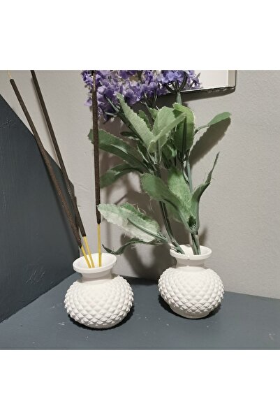 Durutasarım Bernami 2 Li Mini Vazo Seti Aksesuar Harictir Ham Beyaz Taş Tozudur