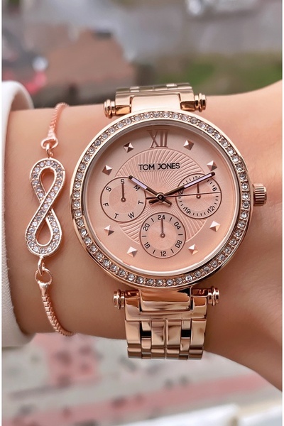 Tom Jones Brand Rose Gold Color Waterproof Women's Wristwatch - With Bracelet...