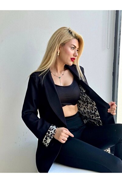 PNR WOMAN büyük beden hürrem içi leopar astarlı blaze ceket 24042