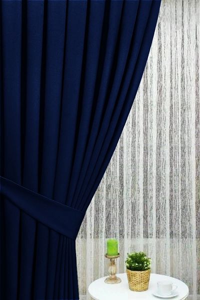 BD beyaz dokuma Light Navy Blue Pleated Blackout Thermal Light Proof Blackout Curtain