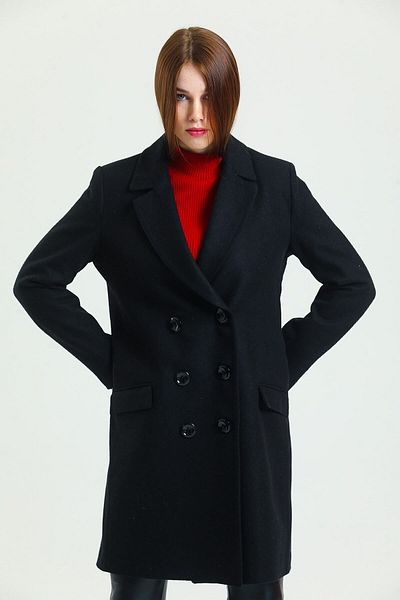 Sense Black Plus Size Lined Cashmere Coat - Kbn34746