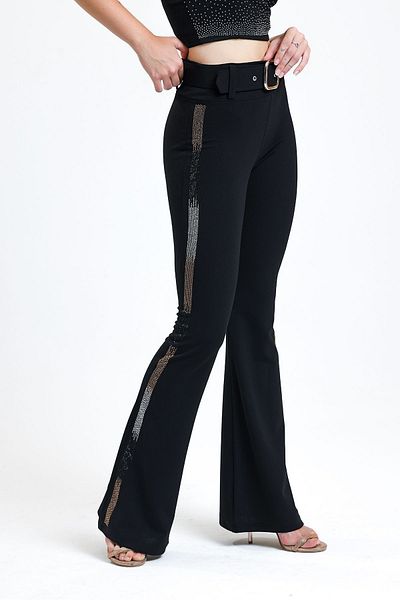 Sense Pantaloni negri pentru rochie de seara - Detaliu piatra, Pnt35096